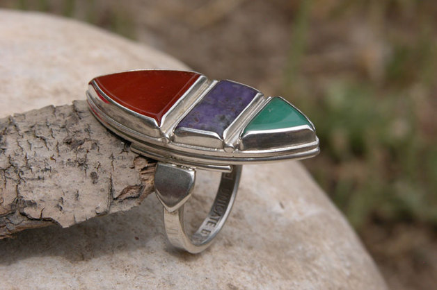 3-Steine-Silberring unikatring silber designerring unikat suggilit achat edelsteinring