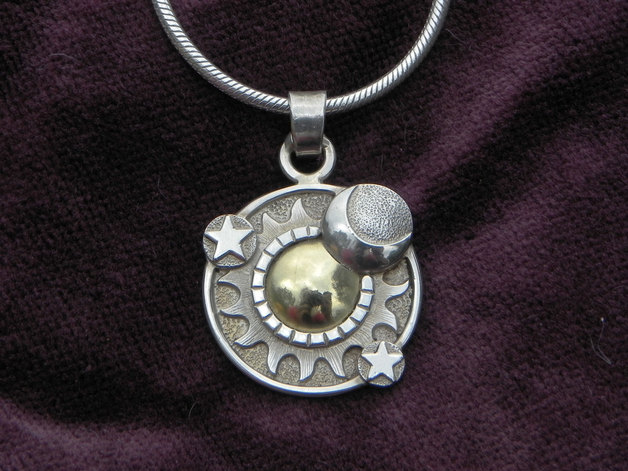 Sonne-Mond-Sterne unikatschmuck sonne mond sterne silber kettenanhänger designerschmuck