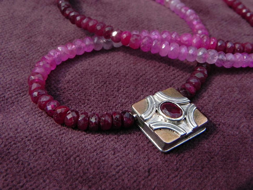 ruby necklace with silver and gold