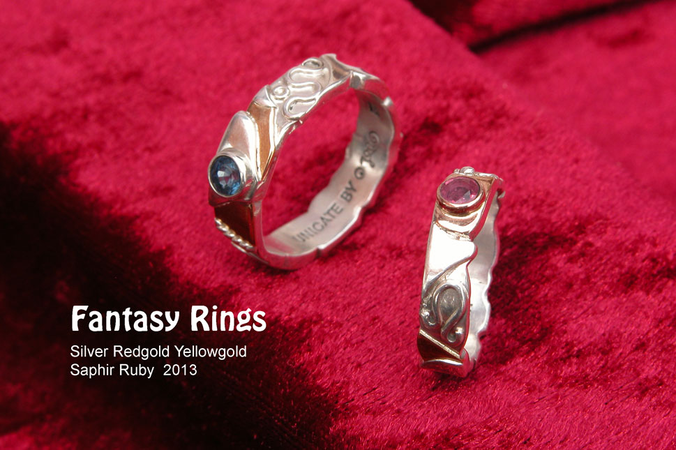 unikatring silber gold fantasie rubin saphir designerring