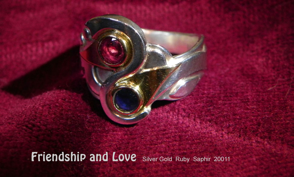 unikatring silber gold rubin saphir designerring