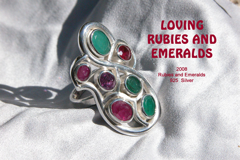 one of a kind ring silver emeralds ruby