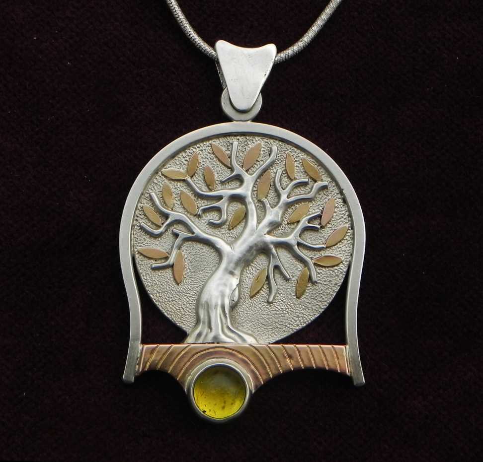 Olive trees on silver pendant