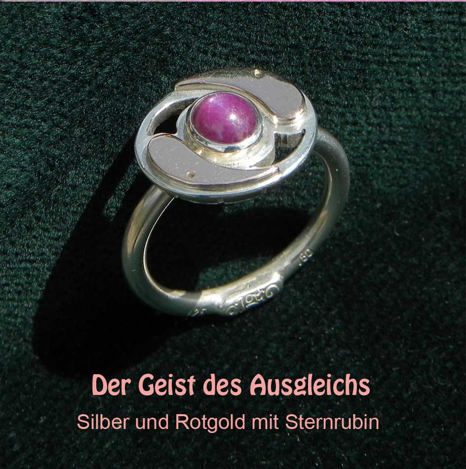 unikatring silber mit gold sternrubin