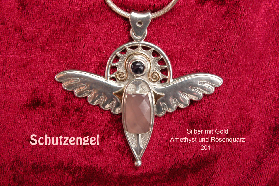 unikatschmuck silber gold schutzengel spiritueller schmuck rosenquarz