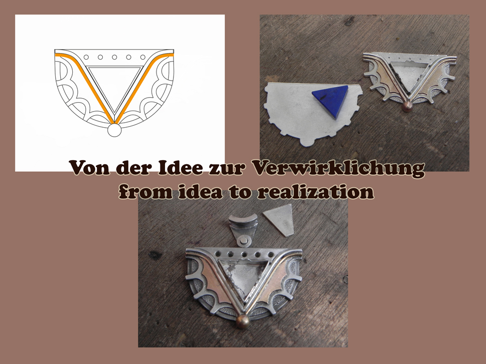 Silberanhänger in Halbkreisform mit Lapislazuli Entstehung des Silberanhängers
