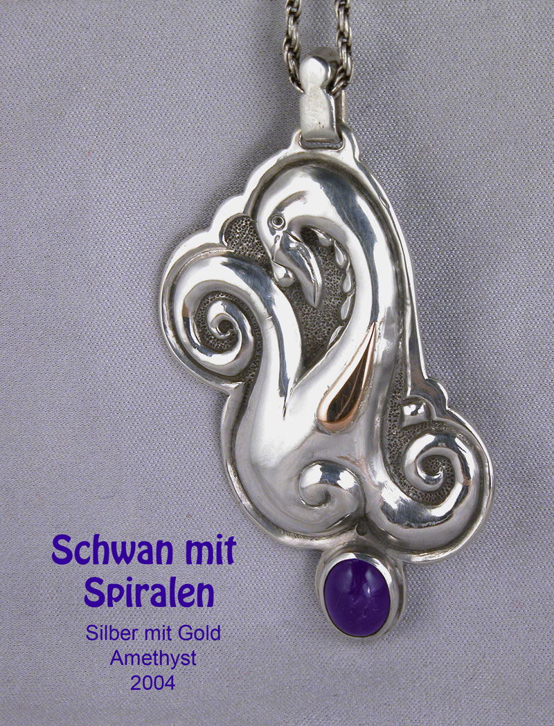 unikatschmuck silber gold schwan kettenanhänger spiritueller schmuck amethyst