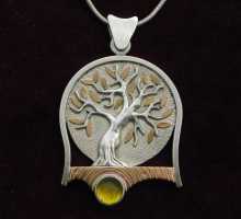 Olive trees on silver pendant
