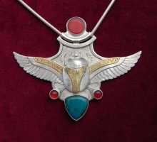 Scarabaeus silver pendant with Cornelian and tourquoise