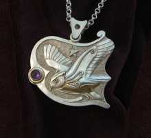 Flying Owl on Silver pendant