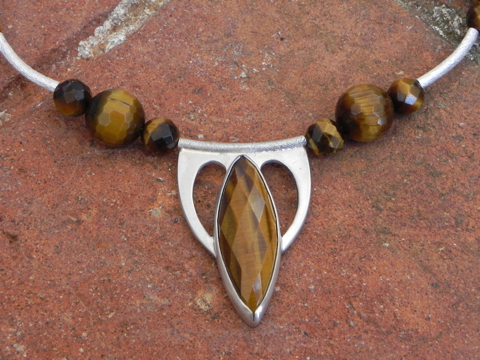 faceted tigereye necklace with silver pendant