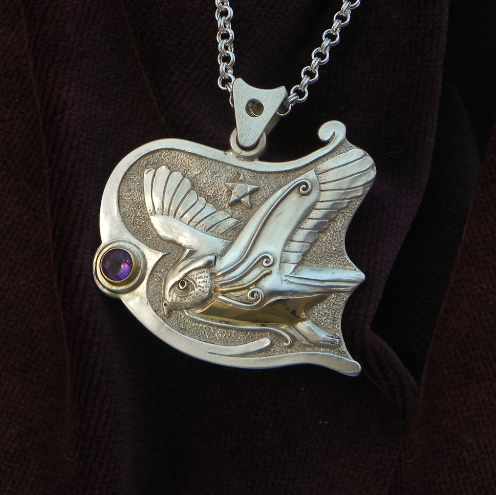 Flying Owl on Silver pendant